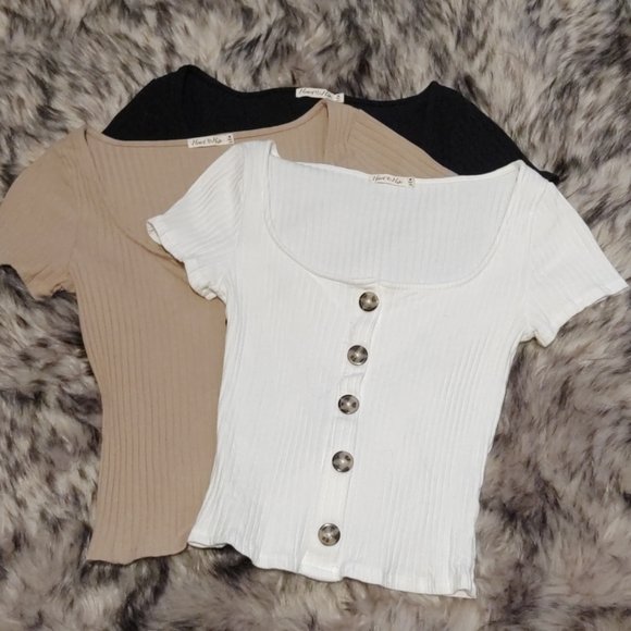Heart & Hips Tops - 3 for 35 3 cotton tops cream, black & beige